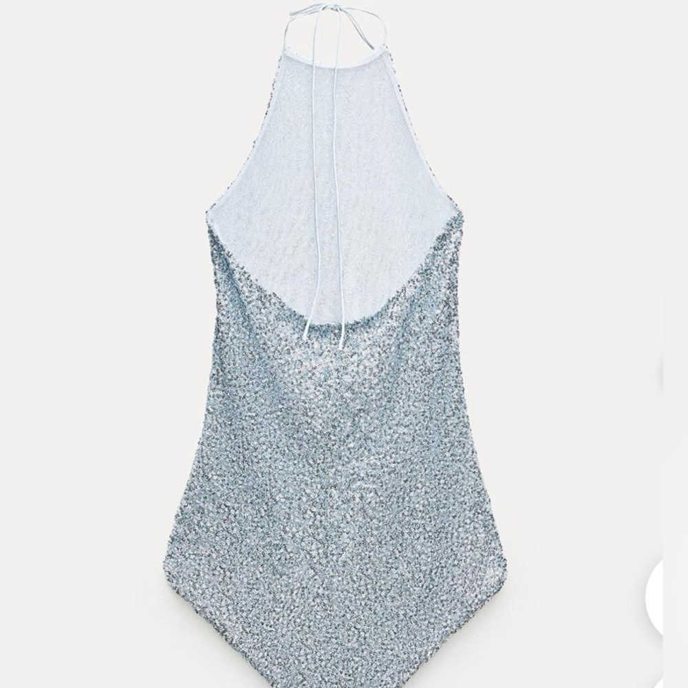 Zara Women's Silver sequin Jumpsuit - Picture 3 of 9